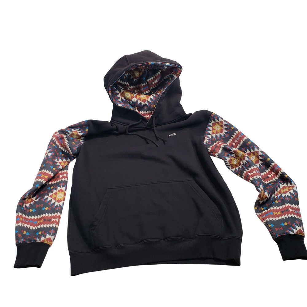 HOOEY Black Hoodie Aztec Print Sleeves Hooded Sweatshirt Mens Womens Size‎ S